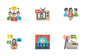 Ícones planos de mídia e comunicação Pacote de Ícones