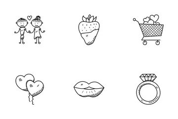 Iconos de Doodle de amor y romance Paquete de Iconos