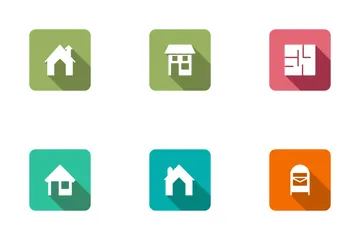 Set di ombre arrotondate quadrate piatte immobiliari 2 Icon Pack