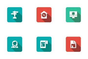 Set di ombre arrotondate quadrate piatte immobiliari 4 Icon Pack