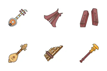 Instrumentos musicales tailandeses Paquete de Iconos