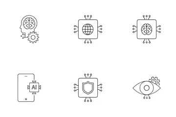 Integración de la inteligencia artificial (IA) y la computación en la nube Paquete de Iconos