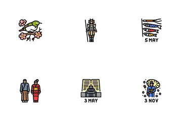 Japanische Feiertage National Asien Symbolpack