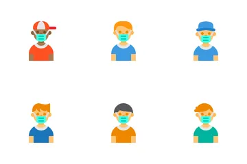 Kids Avatar With Medical Mask Icon Pack