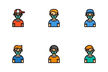 Kids Avatar With Medical Mask Icon Pack
