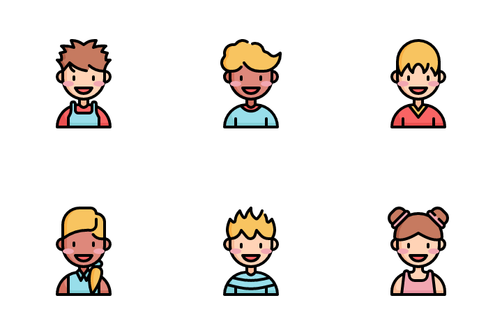 Kids Avatars Icon Pack, Flat