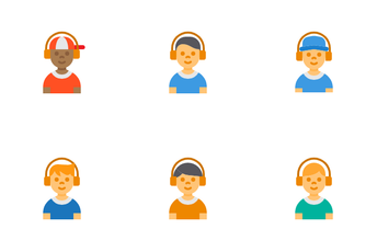 Kids With Headphone Avatar Icon Pack