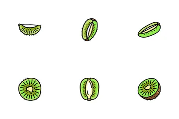 키위 과일 녹색 신선한 슬라이스 아이콘 팩