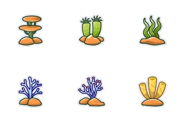 Korallen und Algen Sticker Symbolpack