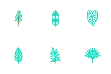 잎 열대 식물 야자 정글 아이콘 팩