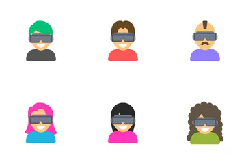 Les gens utilisent un casque de réalité virtuelle Icon Pack