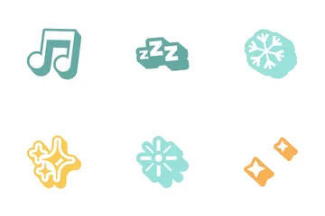 Leuchtende Pop-Farbsymbole: Blumen, Sterne, Herzen und Naturelemente für verspielte und kreative Designs. Icon Pack