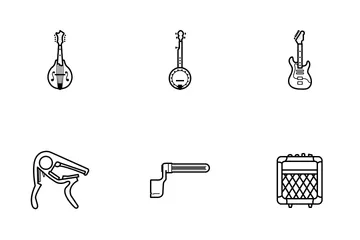  Instrumentos de cuerda y accesorios - Línea Paquete de Iconos