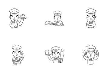 Man Baker Cartoon Icon Pack