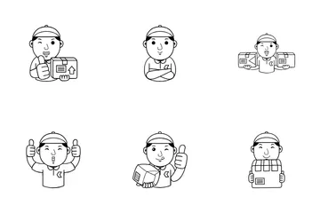 Man Courier Cartoon Icon Pack