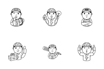 Man Electrician Cartoon Icon Pack