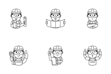 Man Engineer Cartoon Icon Pack