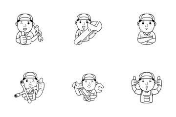 Man Mechanic Cartoon Icon Pack