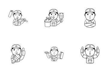 Man Painter Cartoon Icon Pack