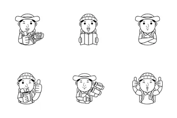 Man Traveller Cartoon Icon Pack