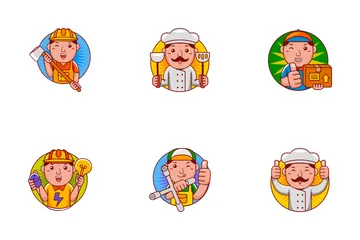 Man Worker Character Icon Pack