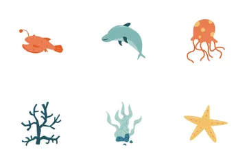 해양 동물 생활 아이콘 팩