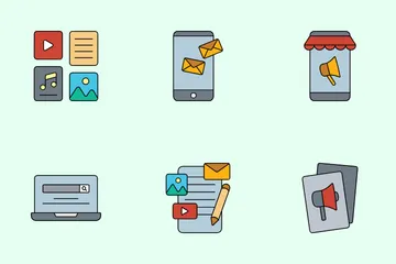 Marketing digital y negocios. Paquete de Iconos