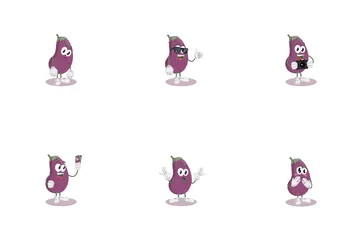 Mascotte d'aubergine Veggie Vibes Pack d'Icônes
