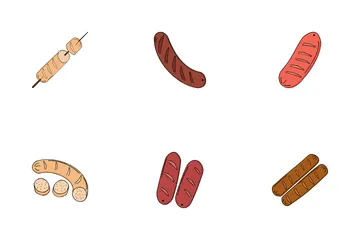 고기 소시지 컬렉션 아이콘 팩