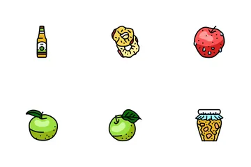 Mela Frutta Foglia Verde Rossa Fresca Icon Pack