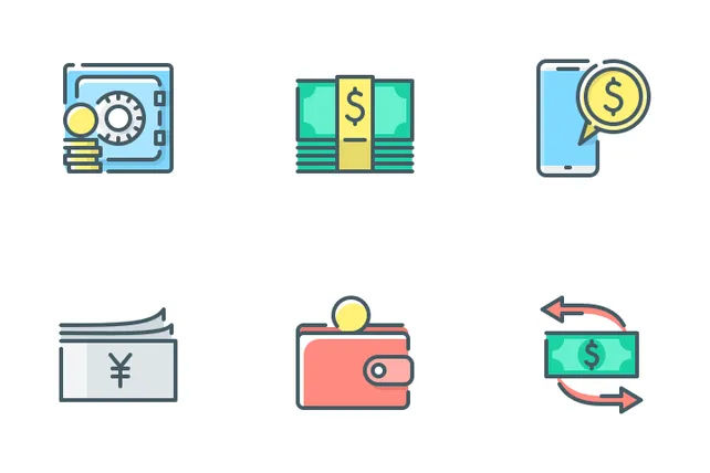 Money And Currency Icon Pack - 30 Colored Outline Business Icons | SVG ...