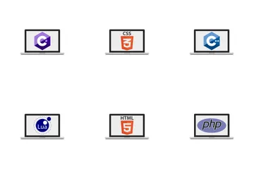 Monitore mit Programmiersprachen Icon Pack