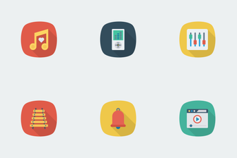 Music, Audio, Video Flat Square Shadow Vol 2 Icon Pack