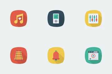 Music, Audio, Video Flat Square Shadow Vol 2 Icon Pack