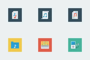 Música, Áudio, Vídeo Flat Square Vol 1 Pacote de Ícones