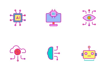 Networking And Artificial Intelligence Retro Icon Pack