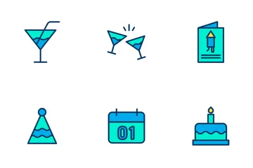 New Year - Lineal Color Icon Pack