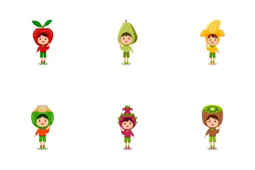 Niño, niños, fruta, carácter Paquete de Iconos