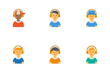 Avatar de niños con auriculares Paquete de Iconos