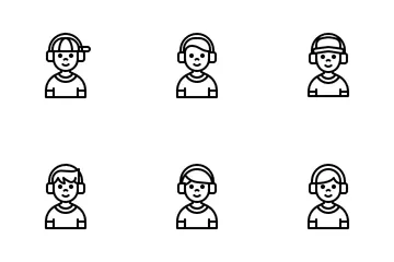 Avatar de niños con auriculares Paquete de Iconos