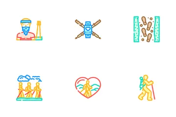 Nordic Walking Fitness Exercise Icon Pack