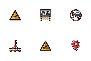 Obstáculos en la carretera para conducir un automóvil Paquete de Iconos