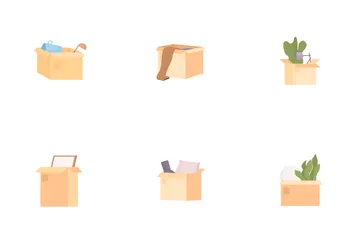 Open Packing Boxes With Belongings Icon Pack