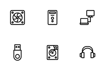 Outlined PC Hardware Icon Set Icon Pack