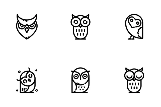 Owl Icon Pack - 10 Line Animal Icons | SVG, PNG, ICO Available