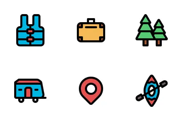 Pequeño camping y aventura Paquete de Iconos