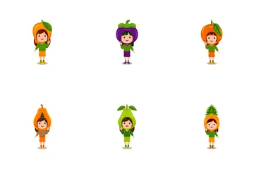 Carattere di frutta per bambini ragazza Icon Pack