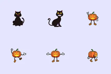 Personaje de calabaza y gato de Halloween Paquete de Iconos