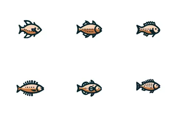 Pescado Naranja Simple Paquete de Iconos