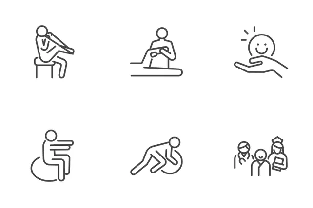 Physical Therapy Icon Pack - 20 Line Healthcare & Medical Icons 